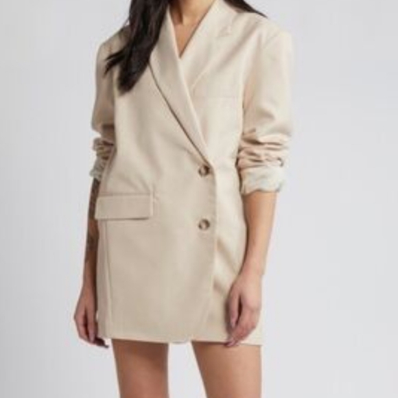 Topshop Tailored Dad Blazer Mini Dress Ecru Cream  Oversized Sz large - Picture 4 of 4